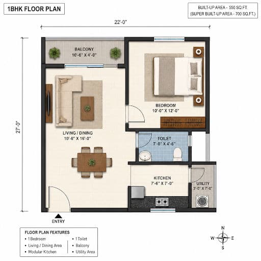 Sobha Hennur 1 BHK Floor Plan